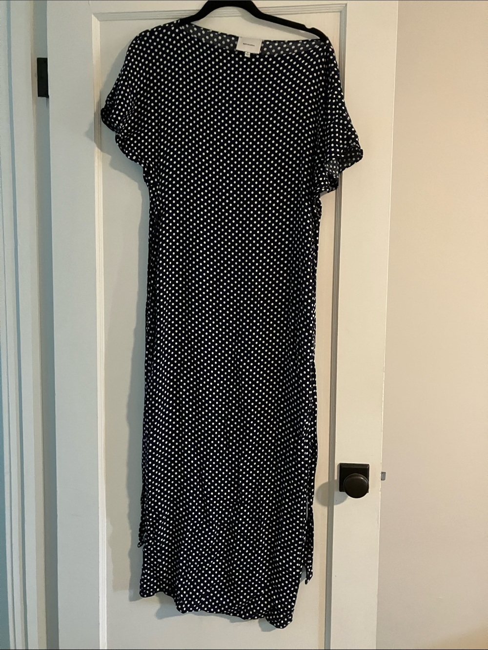 Reformation dark navy and White Polka Dot Maxi Dress